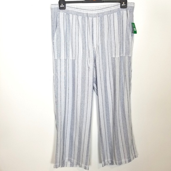 GAP Women Linen Blend Striped Wide Leg Pants Sz XL Blue White Drawstring - Picture 1 of 8
